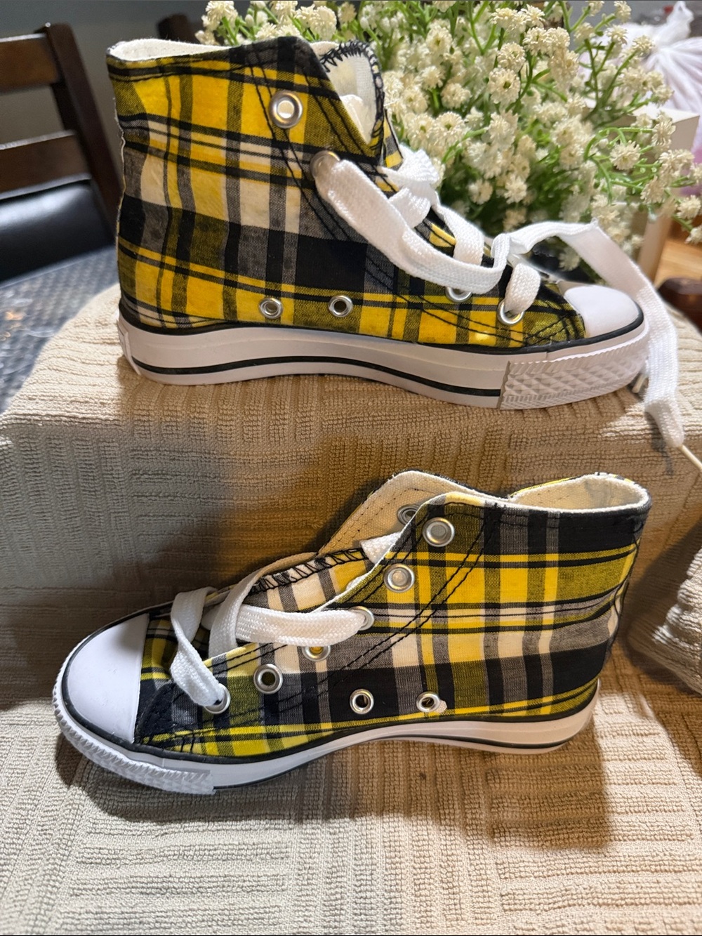 Kids High-Top Plaid Sneakers - Yellow & Black